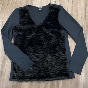 5 for $25 Club Monaco‎ faux fur front black long sleeve top